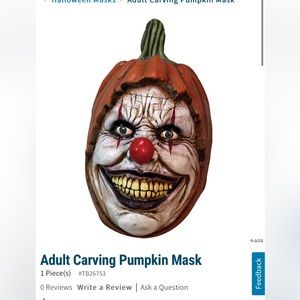 Adult Halloween Mask.  Carved pumpkin scary mark, worn once.  Excellent shape.